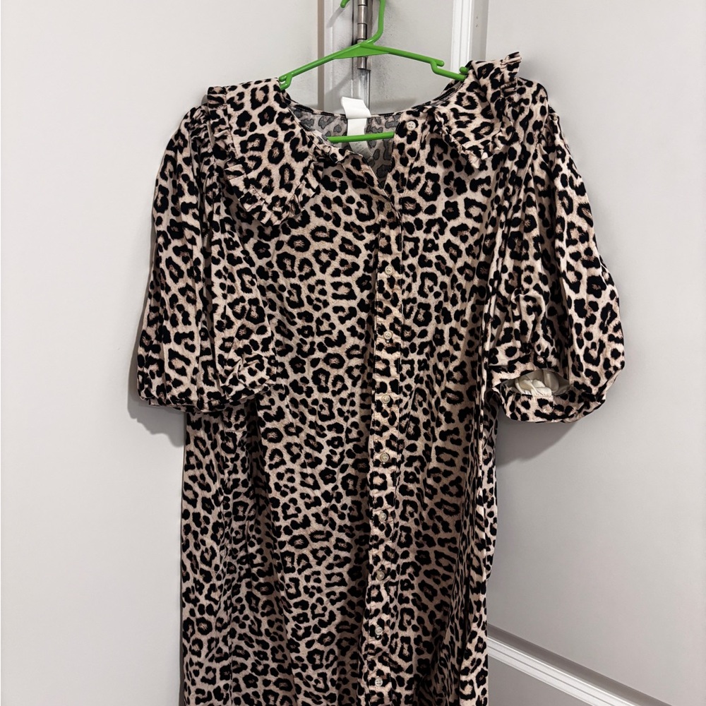 H&M Leopard Print Button-Front Dress in Beige and Black